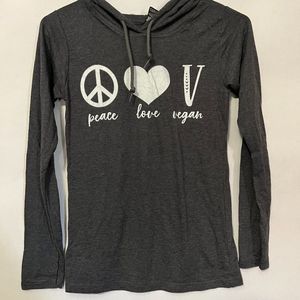 Peace, Love, Vegan Lightweight Women's Hoodie Size Small NWT